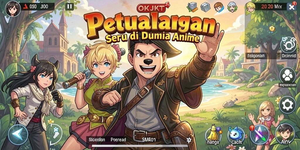 Tampilan seru dari gameplay OKJKT dengan karakter Anime yang menarik.