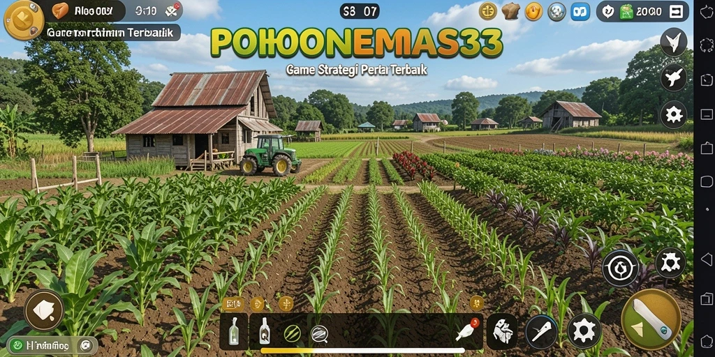 Screenshot gameplay POHONEMAS33 dengan kebun yang indah.