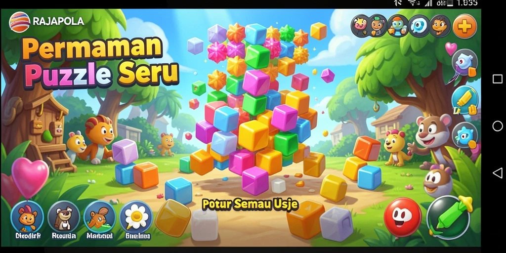 Tampilan gameplay seru RAJAPOLA dengan berbagai puzzle menantang.