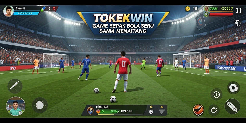 Tampilan gameplay TOKEKWIN yang mendebarkan saat pertandingan sepak bola.