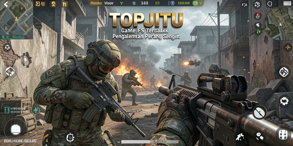 Tampilan dalam aksi seru game FPS TOPJITU.